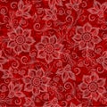 Henna Mehendi Tattoo Doodles Seamless Pattern on red background