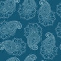 Henna Mehendy Doodles Seamless Pattern on a blue background