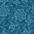 Henna Mehendy Doodles Seamless Pattern on a blue background