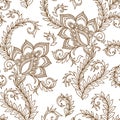 Henna Mehendy Doodles Seamless Pattern on a white background Royalty Free Stock Photo