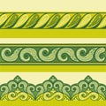 Henna ornamental seamless borders. Mehndi style.Floral green-color borders, gorizontal seamless pattern.