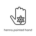 Henna painted hand icon. Trendy modern flat linear vector Henna Royalty Free Stock Photo