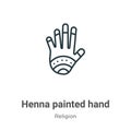 Henna painted hand outline vector icon. Thin line black henna painted hand icon, flat vector simple element illustration from Royalty Free Stock Photo
