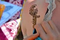 Henna painting on the back of a woman