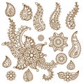 Henna Paisley Flowers Mehndi Tattoo Doodles Design Royalty Free Stock Photo