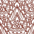 Henna seamless pattern of brown lines on a white background. Ethnic Indian style ornament tattoo. Royalty Free Stock Photo