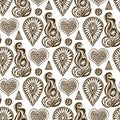 Henna seamless pattern with lace element and hand-drawn jewelry crystal stone.