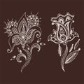 Henna tattoo brown mehndi flower doodle ornamental decorative indian design pattern paisley arabesque mhendi