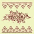 Henna tattoo brown mehndi flower doodle ornamental decorative indian design pattern paisley arabesque mhendi