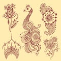 Henna tattoo brown mehndi flower doodle ornamental decorative indian design pattern paisley arabesque mhendi Royalty Free Stock Photo