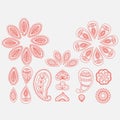 Henna tattoo floral doodle design elements, indian line art mehndi on white background Royalty Free Stock Photo