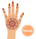 Henna tattoo. Mehandi in hand. Royalty Free Stock Photo