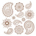 Henna tattoo mehndi doodle elements set