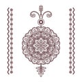 Henna tattoo pendant and borders on white Royalty Free Stock Photo