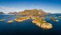 Henningsvaer fishing village on Lofoten islands from above Royalty Free Stock Photo