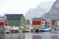 HENNINGSVAER, NORWAY, FEBRUARY 20, 2022: Henningsvaer harbor in Lofoten Archipelago, Europe. Royalty Free Stock Photo