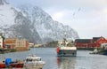 HENNINGSVAER, NORWAY, FEBRUARY 20, 2022: Henningsvaer harbor in Lofoten Archipelago, Europe. Royalty Free Stock Photo