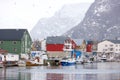 HENNINGSVAER, NORWAY, FEBRUARY 20, 2022: Henningsvaer harbor in Lofoten Archipelago, Europe. Royalty Free Stock Photo