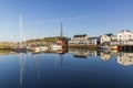 Beautiful reflection in the marina of Henningsvaer fishing village