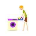 Henpecked man, husband doing laundry, househusband doing household cartoon vector Illustration on a white background