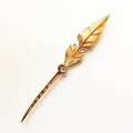 Gold Feather Hair Pin With Watercolor Illustration On White Background