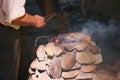 Blacksmith historical reenactor at Henricus,Virginia-the first colonial town in the USA.