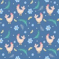 Hens farm pattern with flowers Royalty Free Stock Photo