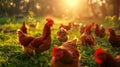 The hens on the meadow.AI generated image Royalty Free Stock Photo