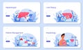 Hepatologist web banner or landing page set. Doctor make liver examination