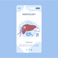 Hepatology concept application banner. Doctor make liver Royalty Free Stock Photo