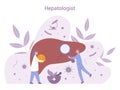 Hepatology and gastroenterology. Doctor make liver examination Royalty Free Stock Photo