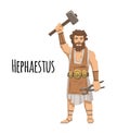 Hephaestus, ancient Greek god of blacksmith and fire. Mythology. Flat vector illustration. on white background.