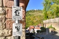 Heppenheim, Germany - Information signs at street light lantern showing Hessian legend