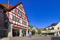 Heppenheim, Germany - Old half timbered building in historic city center Heppenheim on sunny day with blue sky