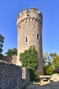 Heppenheim, Germany - Tower of old historic hill castle called `Starkenburg` in Odenwald forest in Heppenheim city