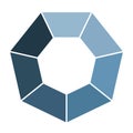 Heptagon infographic template icon. Graphic symbol layout, blue on white background. 7 separated steps diagram. Simple