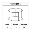 Heptagonal, faces, edges, vertices. shapes, vertices. math teaching illustration. Royalty Free Stock Photo