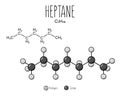 Heptane Skeletal Structure and Flat Model Representation Royalty Free Stock Photo
