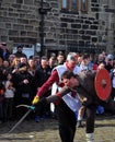 Actors with swords in the traditional good friday easter pace egg play in heptonstall west yorkshire