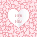 Her and him text in White heart and pink heart abstract background vector art design for wedding card or valentine`s day Royalty Free Stock Photo
