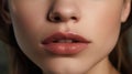 The dusty rose lipstick she wore enhanced the natural beauty of her lips created with Generative AI