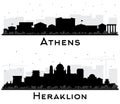 Heraklion and Athens Greece City Skyline Silhouette Set Royalty Free Stock Photo