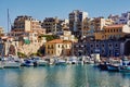 Heraklion, Crete, Greece, September 5, 2017: View of the old Venetian harbor, traditional architecture and boats Royalty Free Stock Photo