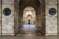 Heraklion, Crete Island, Greece. Venetian Loggia, interior view. Looking through the arches from the courtyard to the atrium