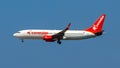 A Boeing 737-800 of the low-cost airline Corendon Airlines with the identification number 9H-TJB approaching for landing at