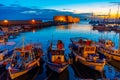 Heraklion, Greece, August 24, 2022: Sunrise view of marina in Gr