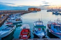 Heraklion, Greece, August 24, 2022: Sunrise view of marina in Gr