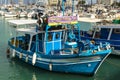 HERAKLION, GREECE - November, 2017: colorful boats near old fortress, Heraklion port, Crete Royalty Free Stock Photo