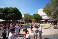 Heraklion, Greece, September 25 2018, Tourists at the Morosini fountain located in the center of Iraklio