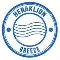 HERAKLION - GREECE, words written on greek blue postal stamp Royalty Free Stock Photo